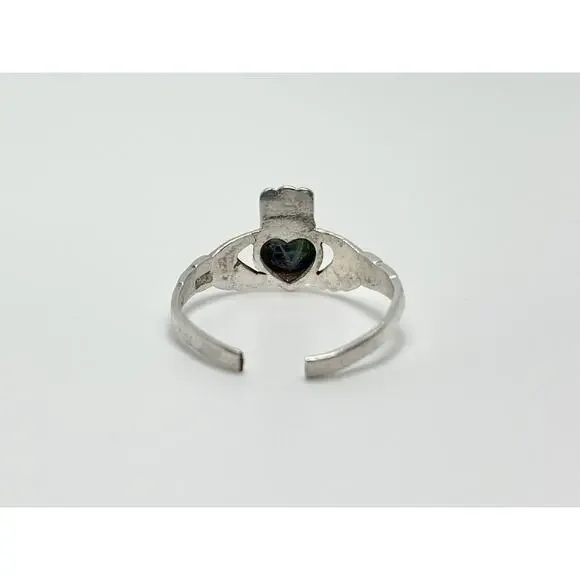 1970s Vintage Sterling Silver .925 & Blue Green Lapis Claddagh Ring, Size 7 - Picture 4 of 5